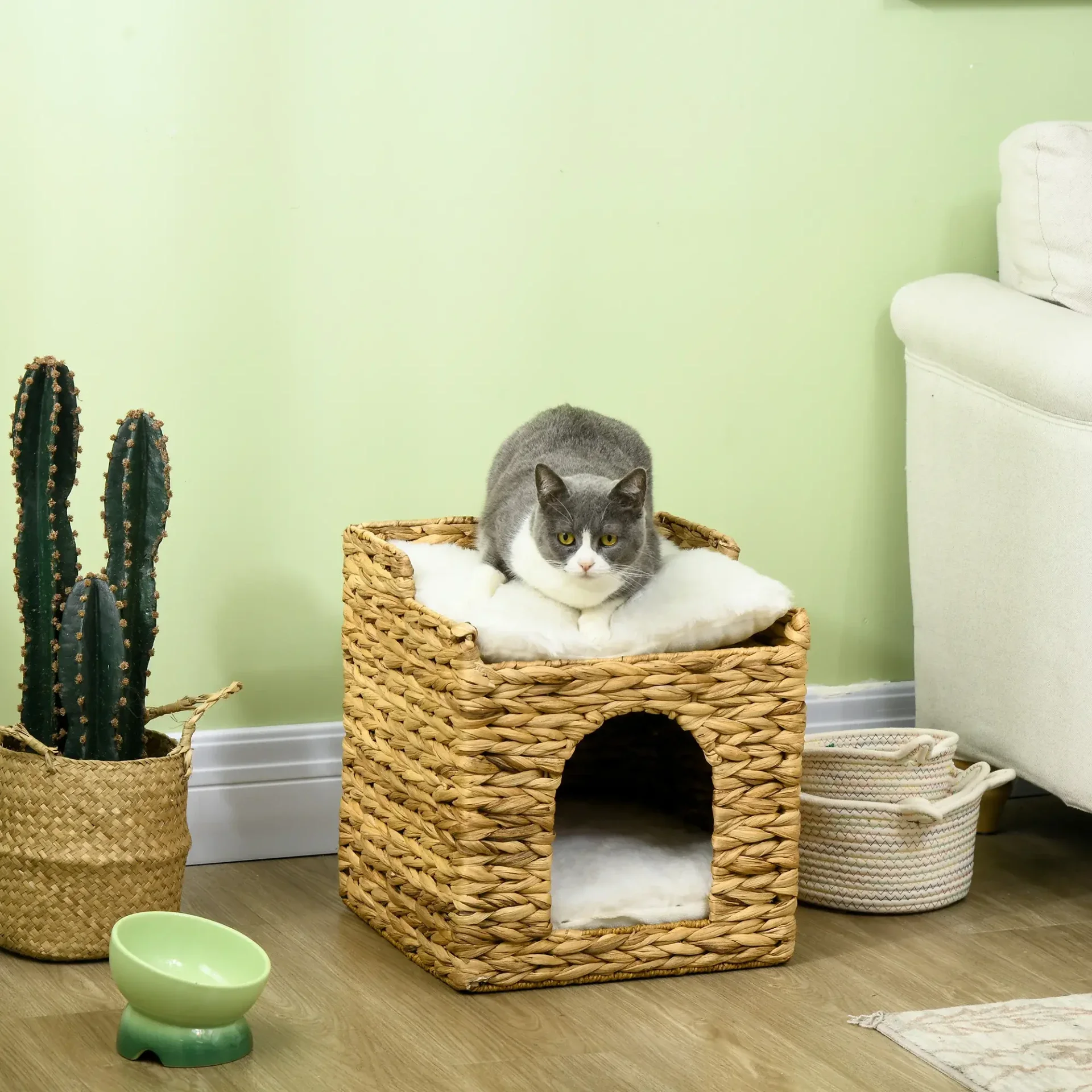 PawHut Waterhyacint Kattenhuis met 2 Ligplekken – bovenop of lekker verstopt 🌿🐱