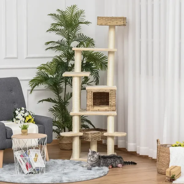 PawHut Rattan Krabboom 174 cm – natuurlijk klimmen & loungen 🌿🐾
