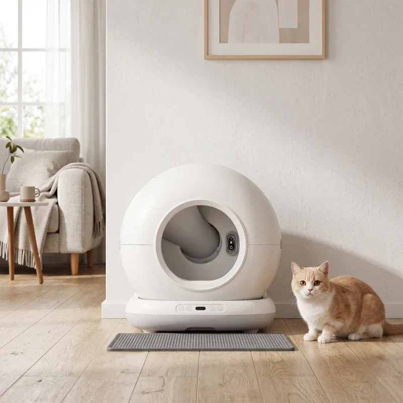 PawHut Automatische Kattenbak 72L met HD-camera – Wit/Grijs