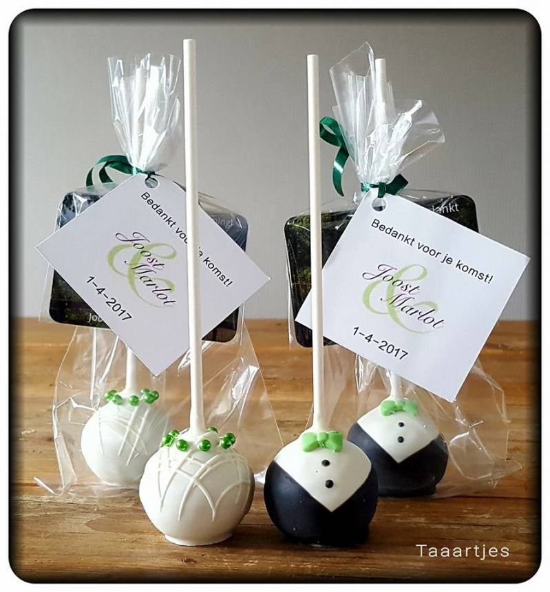 bedankjes cakepops groen bruidspaar