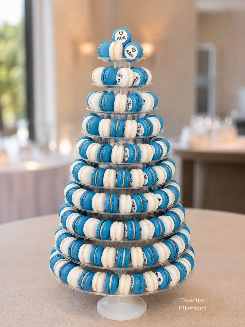 macarontoren met logo ads blauw wit