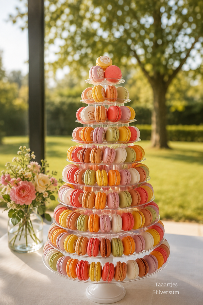 pastelkleur macarontoren voor 50-jarige huwelijk