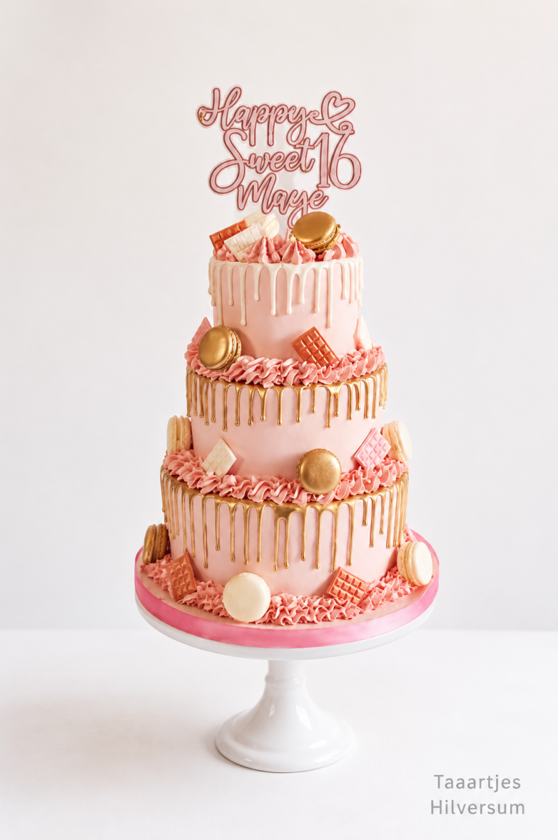 roze goud themataart met drip en macarons