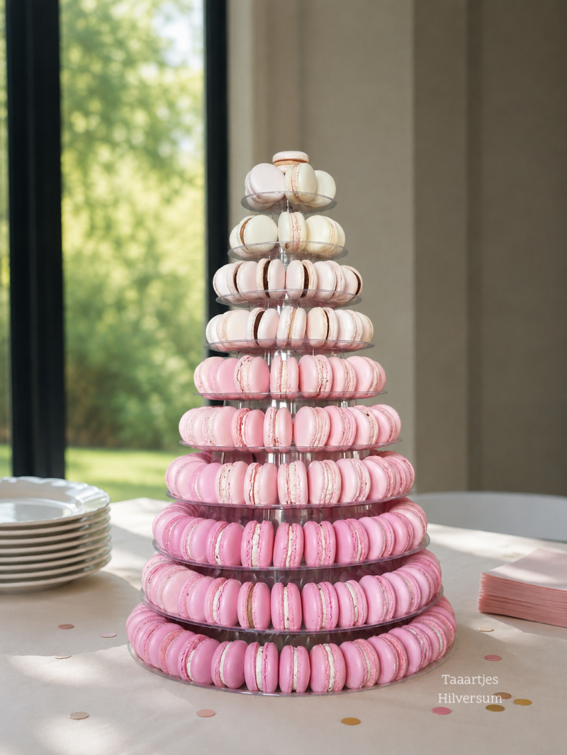 roze ombre macarontoren voor verjaardag
