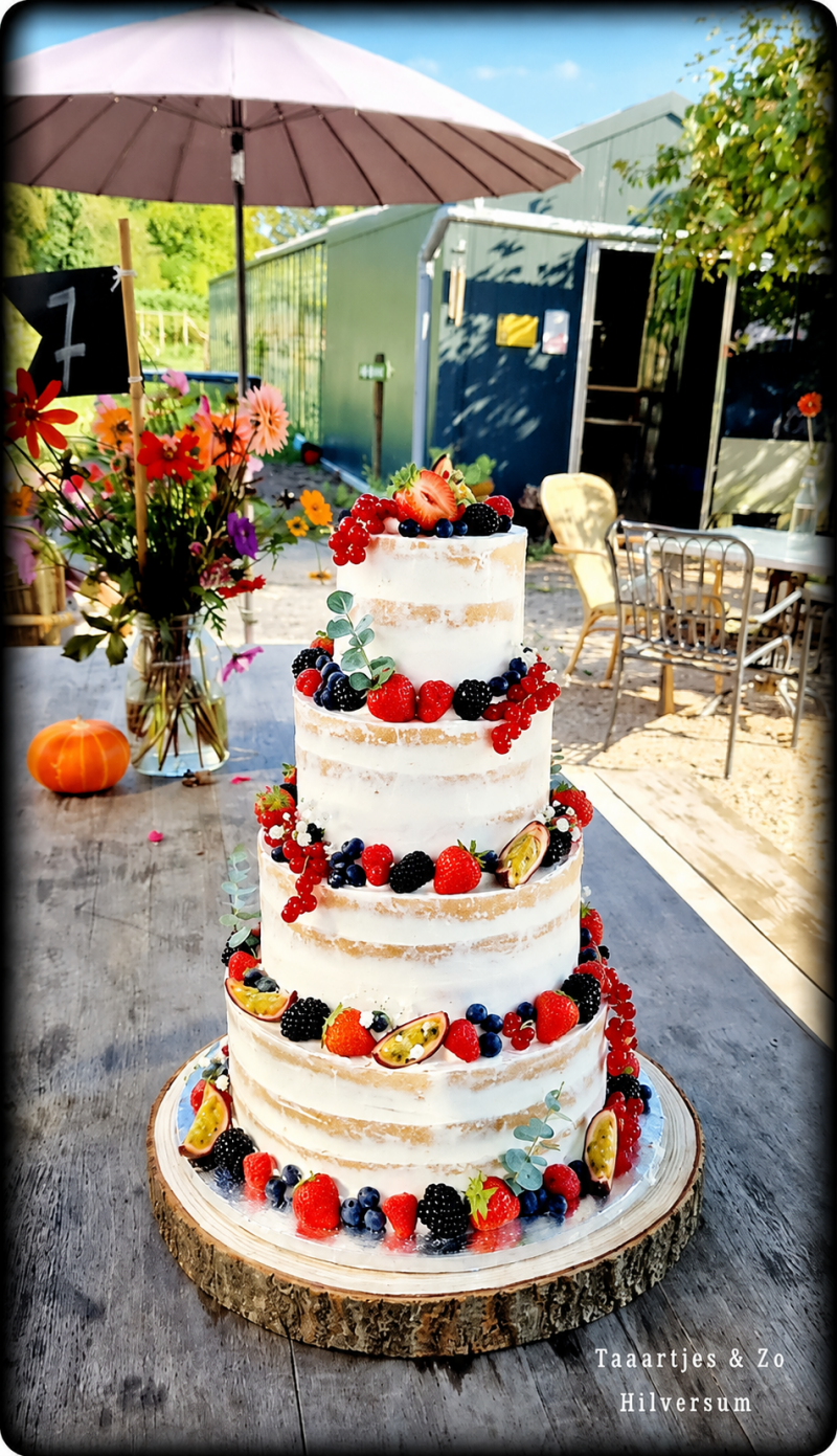 semi naked cake met vers fruit en passievruchten
