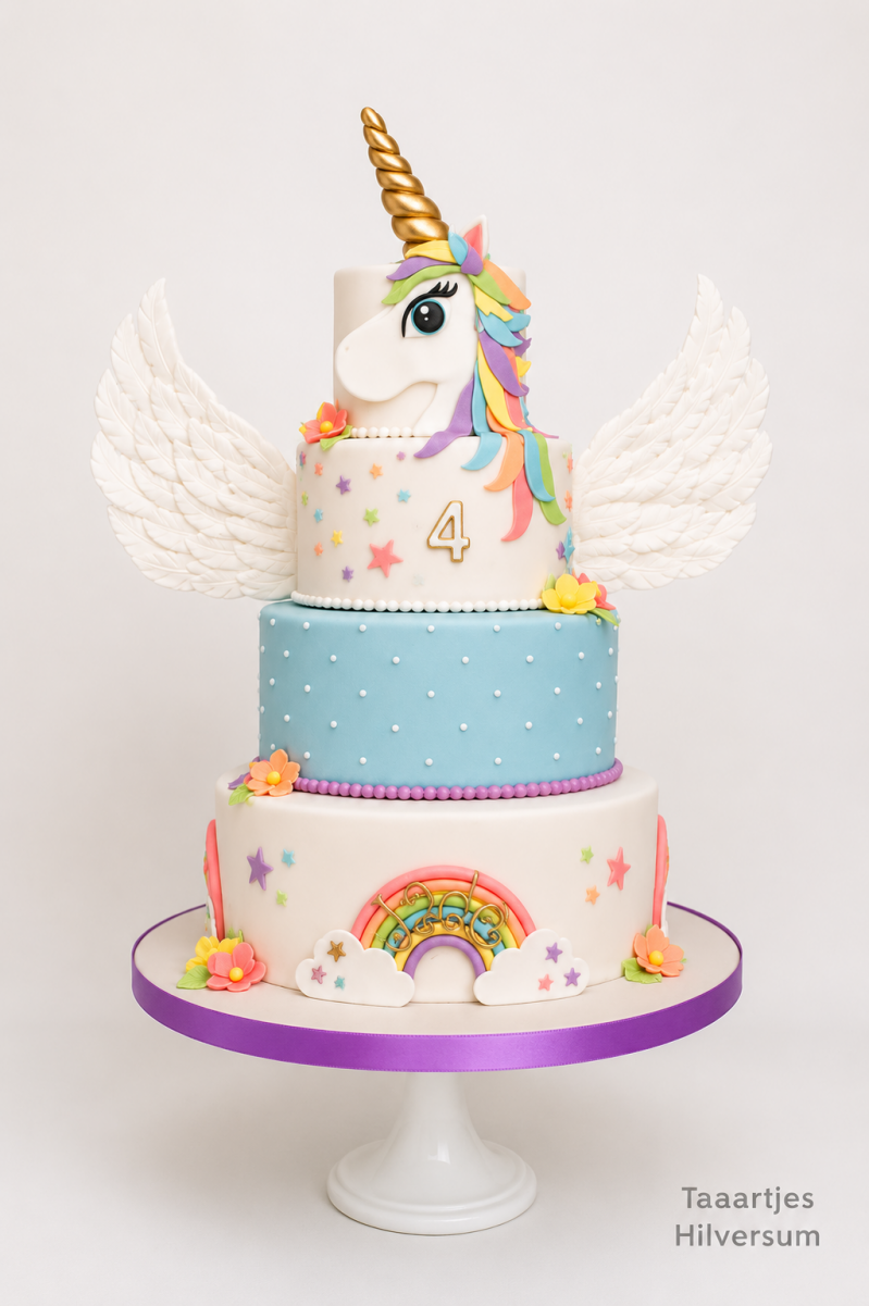 unicorn kindertaart met vleugels