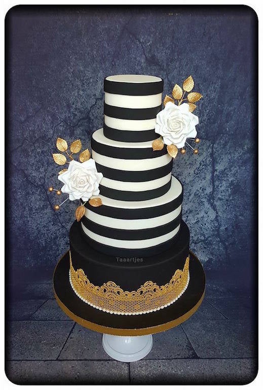 Strakke zwart wit goud bruidstaart / Wedding Cake black white gold 