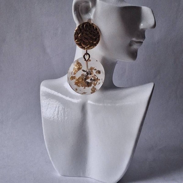 Boucles d’oreilles Transparentes – Inclusions Dorées & Argentées