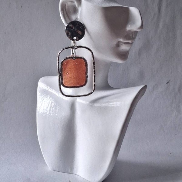 Boucles d’oreilles Carré Cuivré & Cadre Argenté – Design graphique