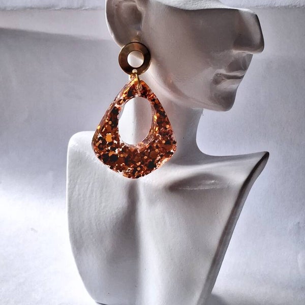 Boucles d’oreilles Goutte Pailletée Cuivrée – Collection Lumière