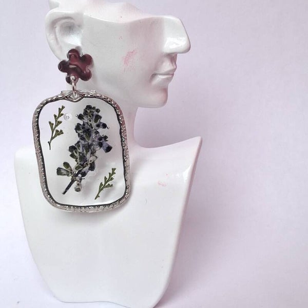 Boucles d’oreilles Herbier Argenté – fleurs séchées en résine