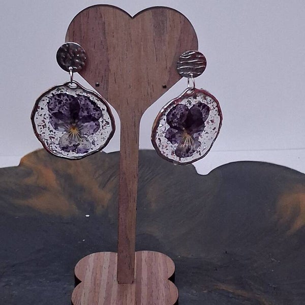 Boucles d'oreilles - pensée pailletée