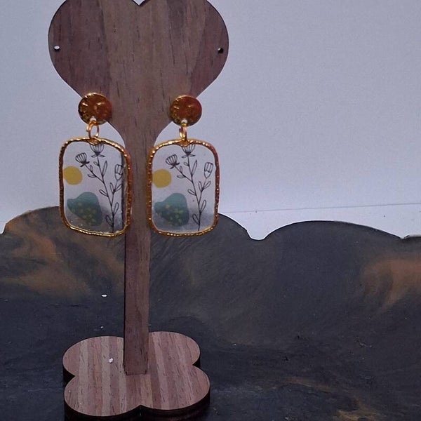 Boucles d'oreilles - branche fleurie