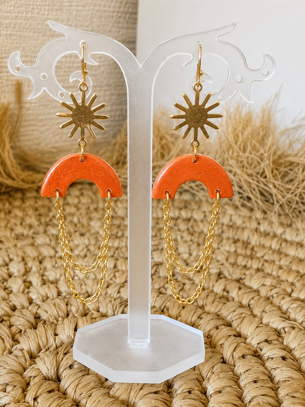 ☀️ Boucles d’oreilles Solaires – Orange & doré
