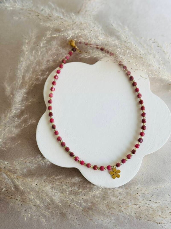 Pink ruby & green crystal glass beads