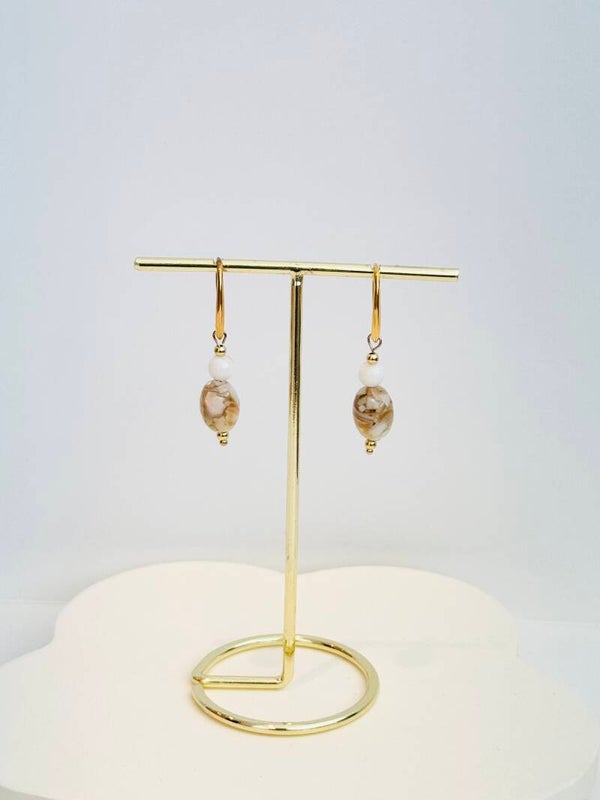 Vintage brown-white marble earrings