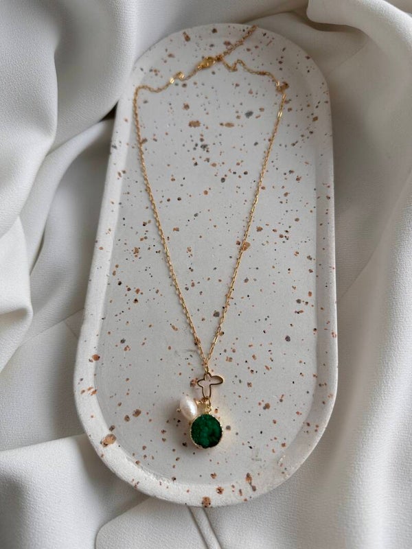 Natural agate & pearl necklace