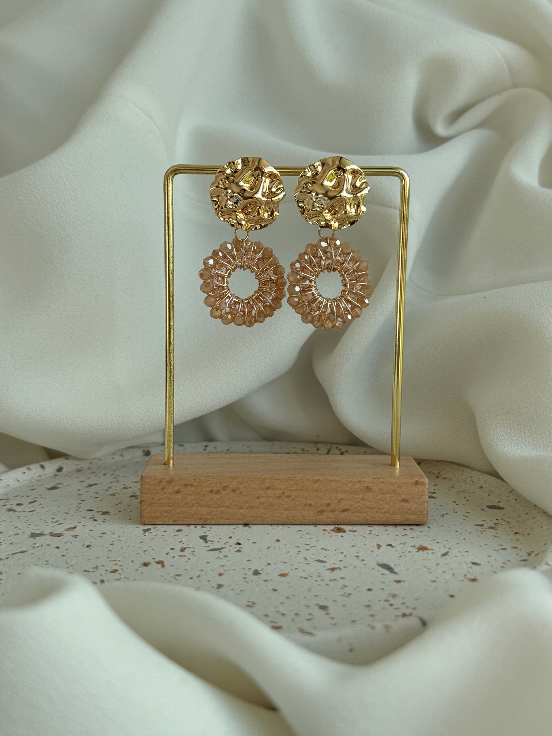 Salmon faceted beads with gold