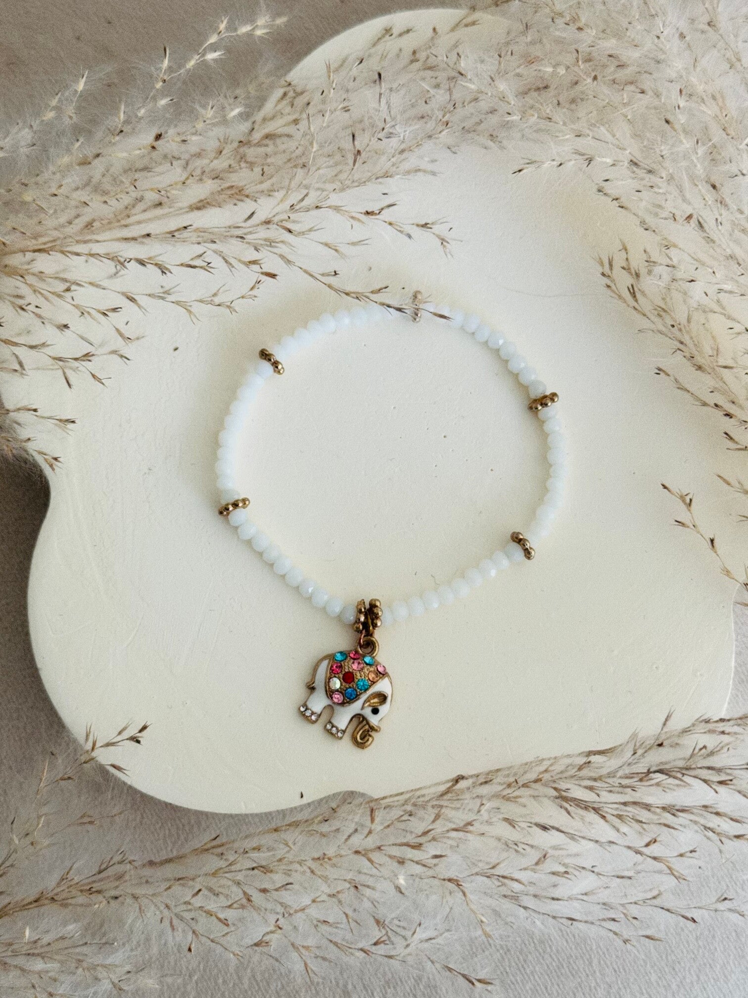 White-gold & elephant bracelet