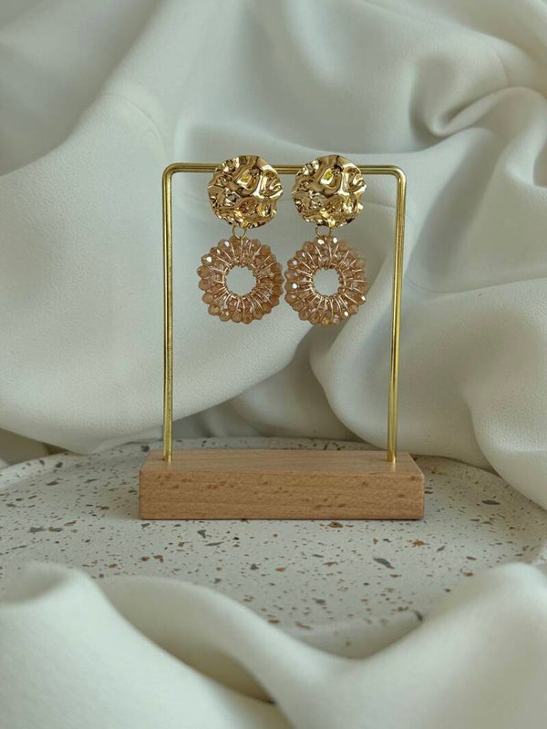 Salmon faceted beads with gold