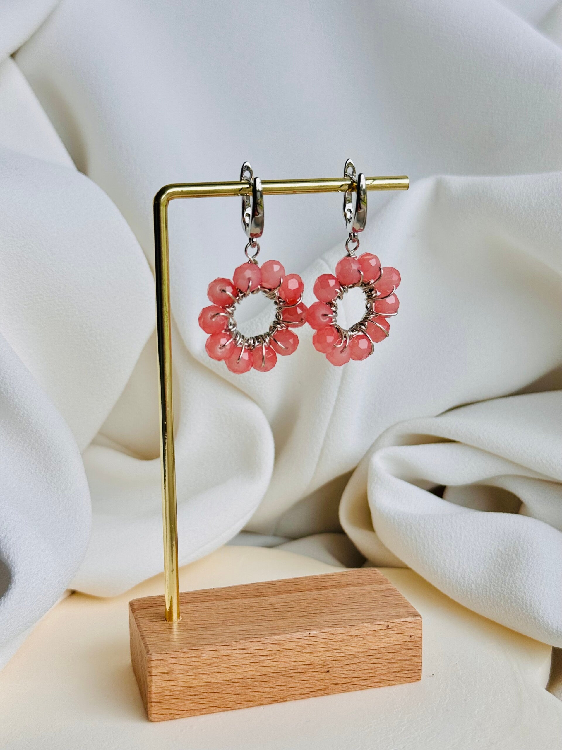 Rose quartz with silver earrings