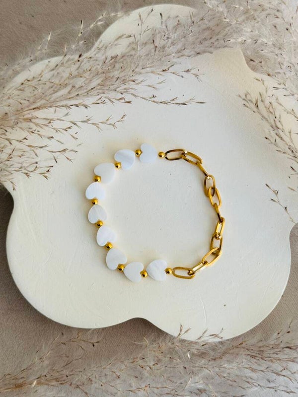 Shell bead hearts with gold