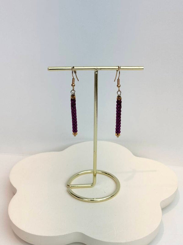 Medium long tube earrings fuchsia-gold