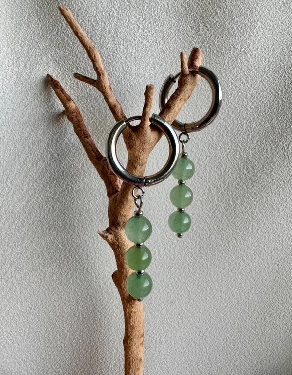 Green aventurine with silver loops
