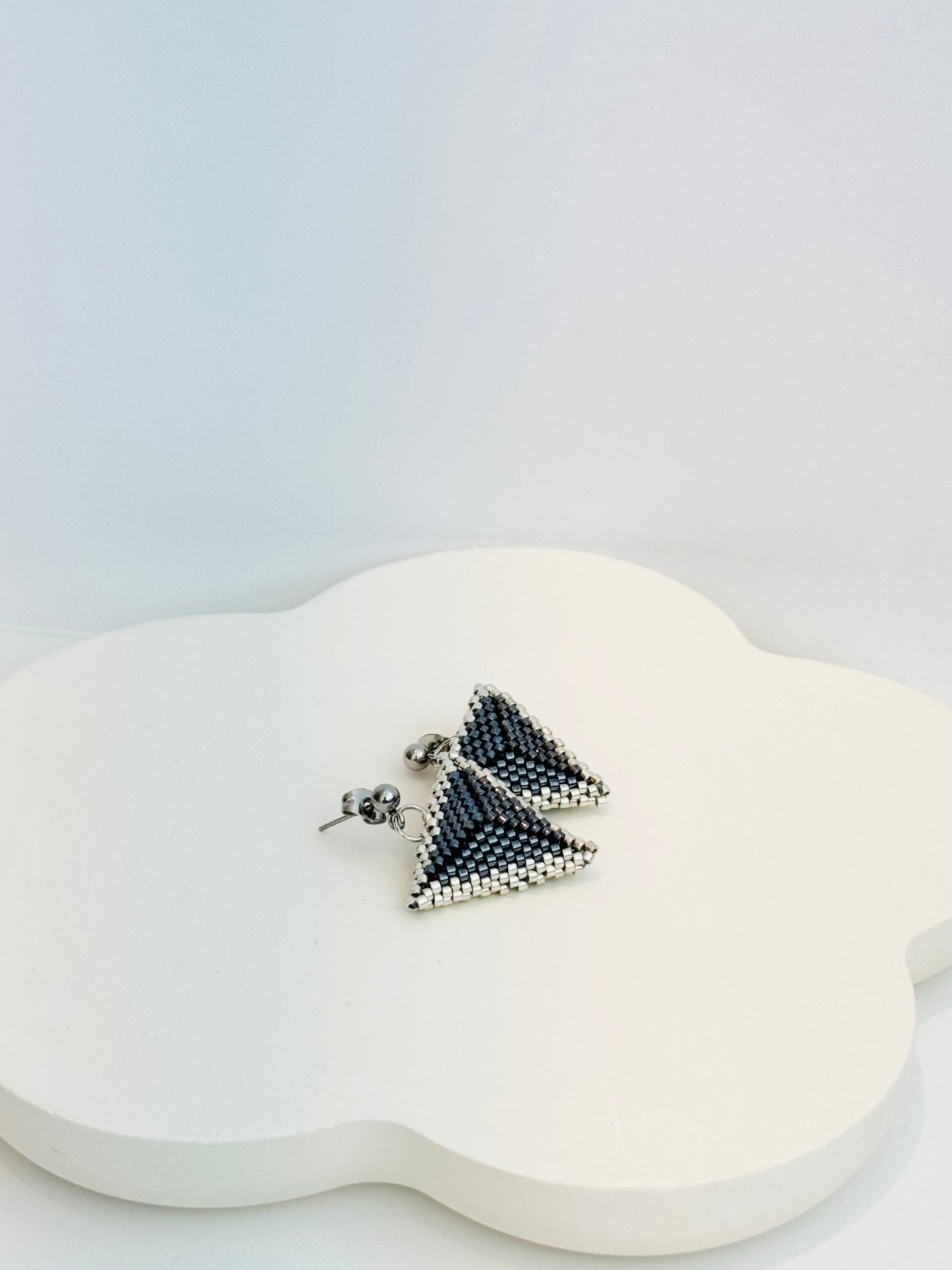 Silver-blue triangle earrings