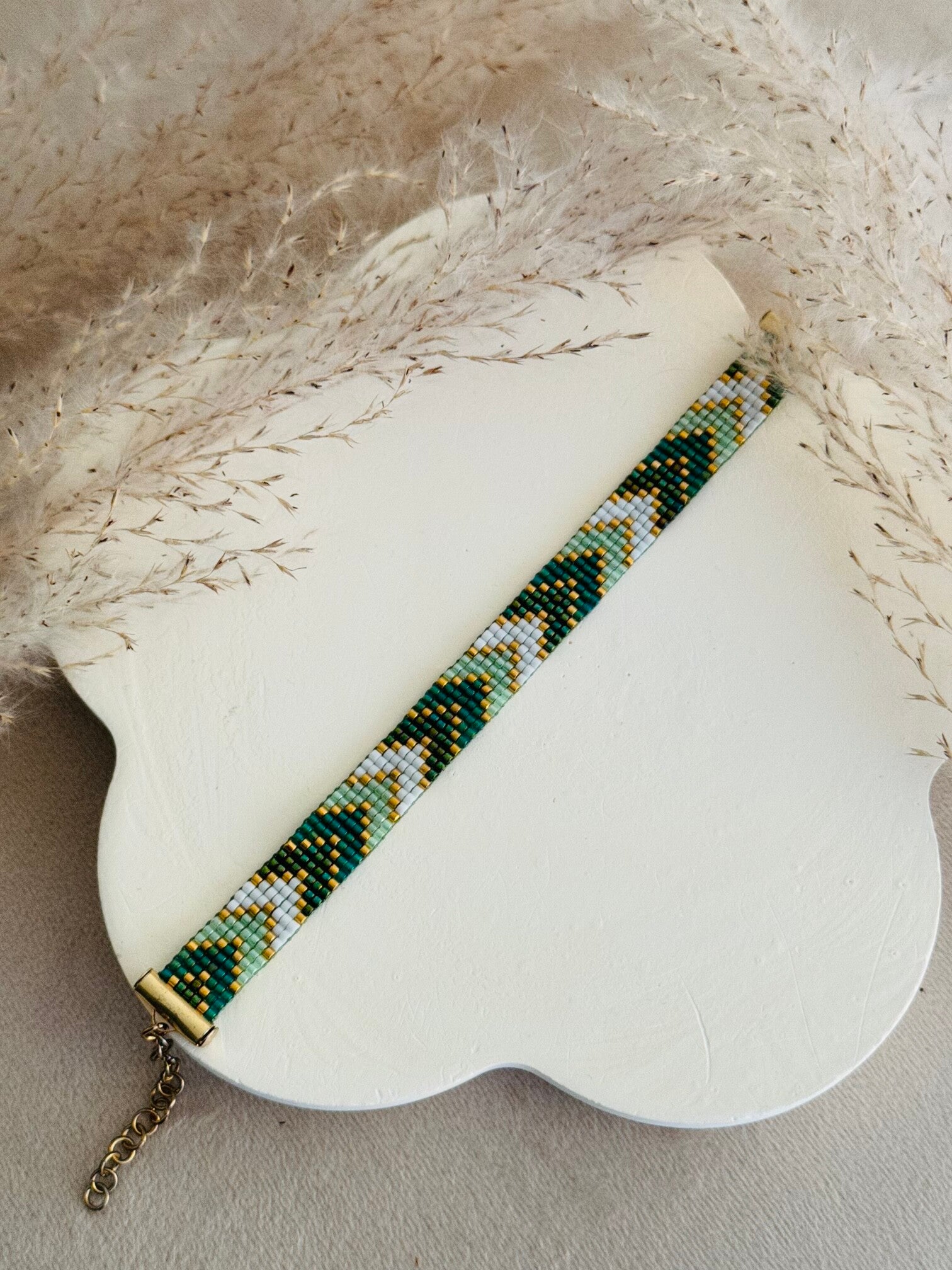 Miyuki bracelet green-white-gold