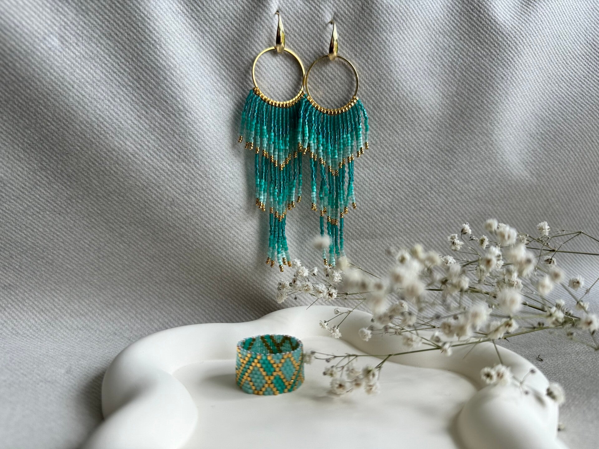 Turquoise lond miyuki earrings