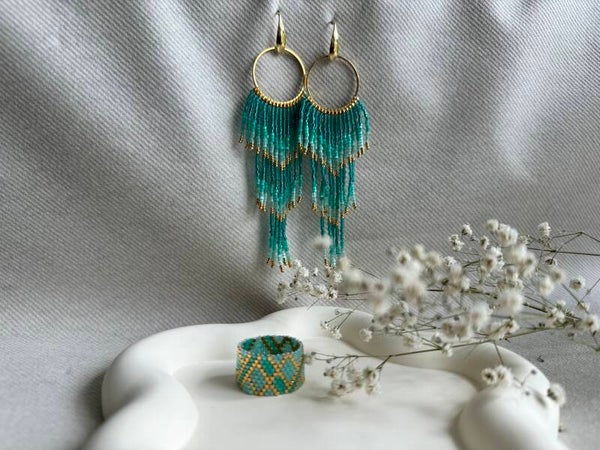 Turquoise lond miyuki earrings