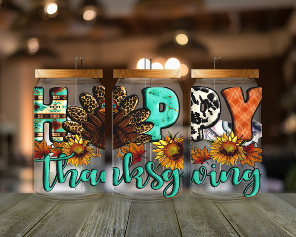 Happy Thanksgiving Glass Tumbler