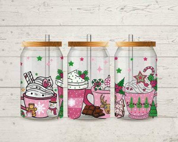 Pink Holiday Glass Tumbler