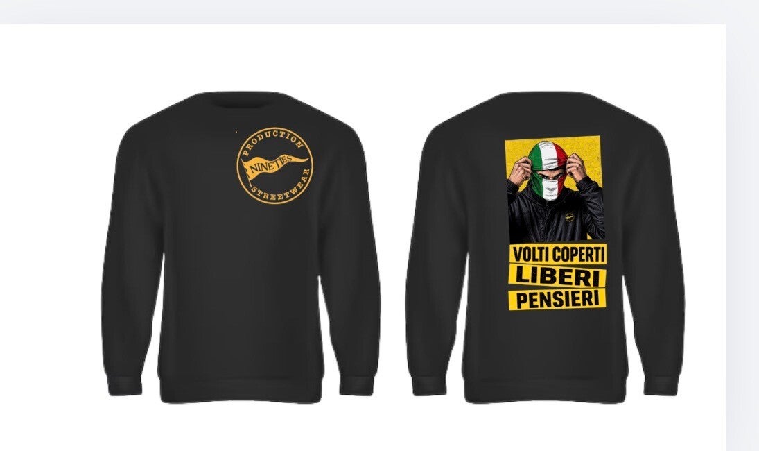 Felpa “volti coperti liberi pensieri”