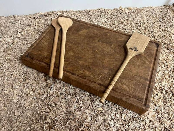 Geschenkset Küche | Stirnholz-Schneidebrett | Kochlöffel | Pfannenwender | handgemacht aus Holz | Unikate | Geschenkidee Küche und Kochen
