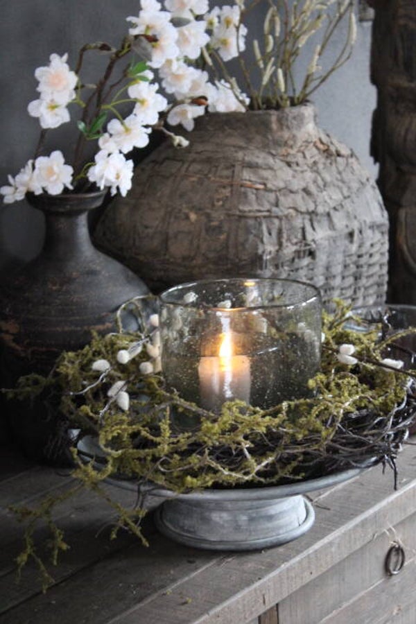 Zinken schaal op voet - landelijk en decoratief