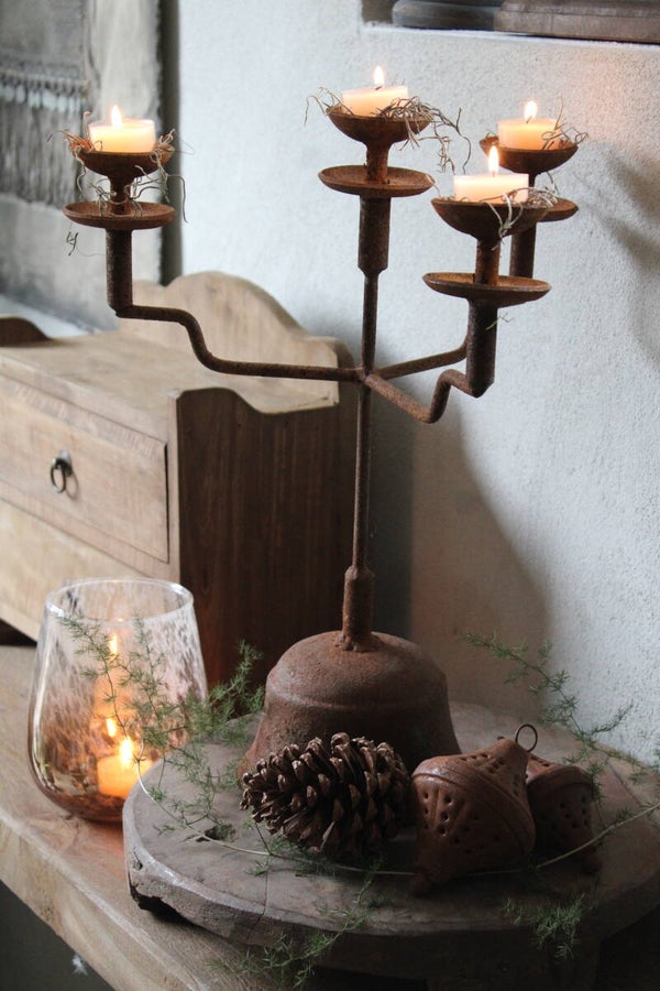 Kandelaar roest met 4 armen