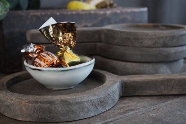 Stoer, houten serveer / decoratieplankjes onderzetters met handvat