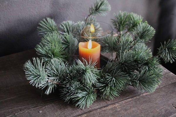 Larix krans kunst inclusief windlicht mt. s