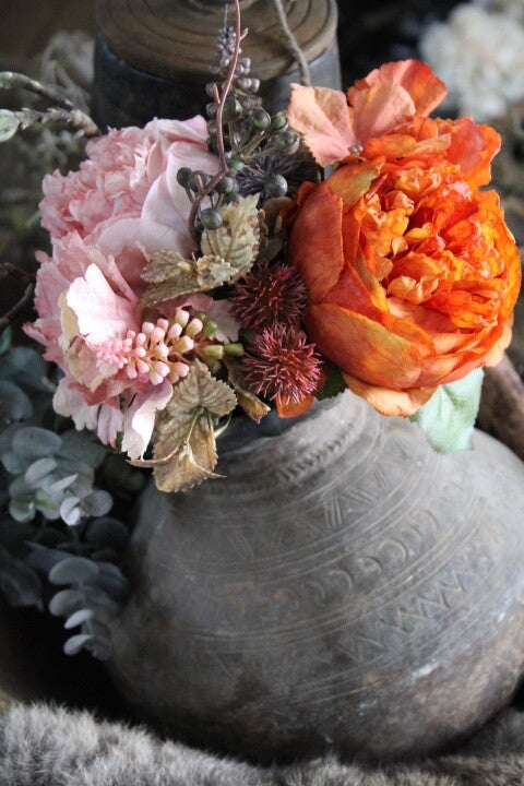 Compleet kunstboeketje pioenroos oud roze/oranjeroest Brynxz Sylxz