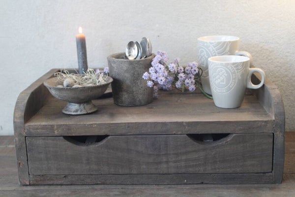 Houten console met lade L driftwood