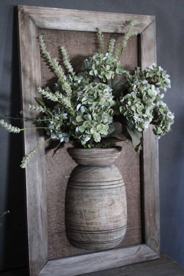 Houten wandpaneel met halve nepalese pot mt. L
