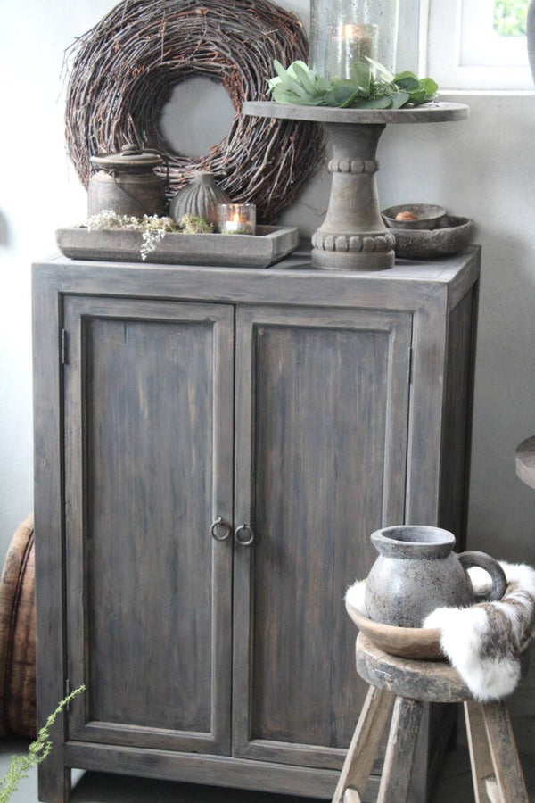 Commode 2-deurs glad vergrijsd teakhout