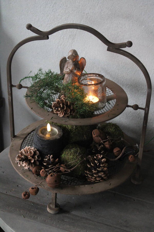 Plateau op voet / etagère  roestbruin kleur