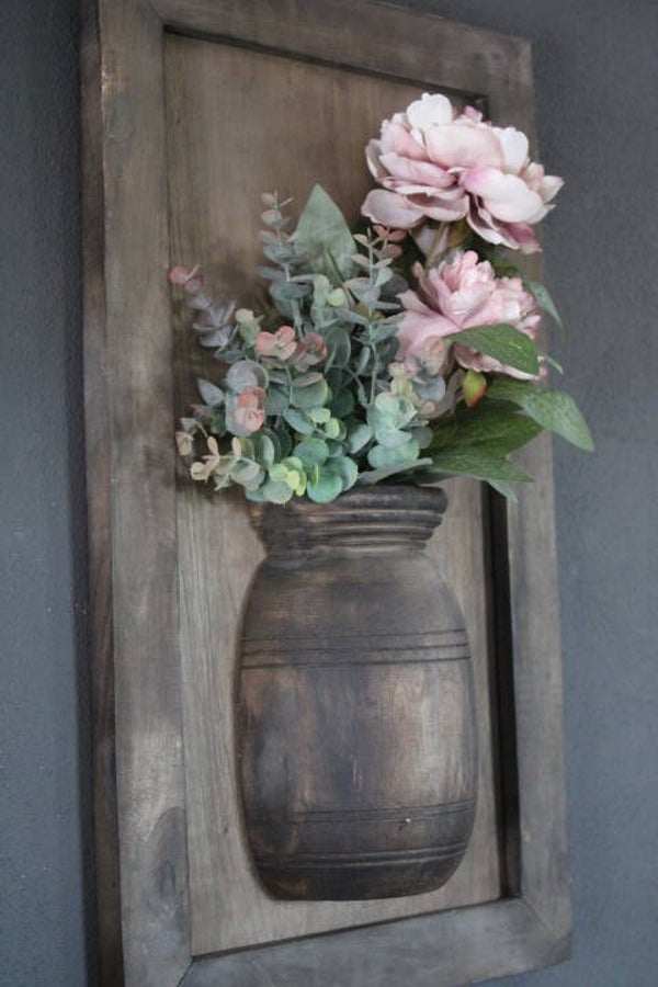 Houten wandpaneel met nepalese pot met 2 ophangpunten mt. M