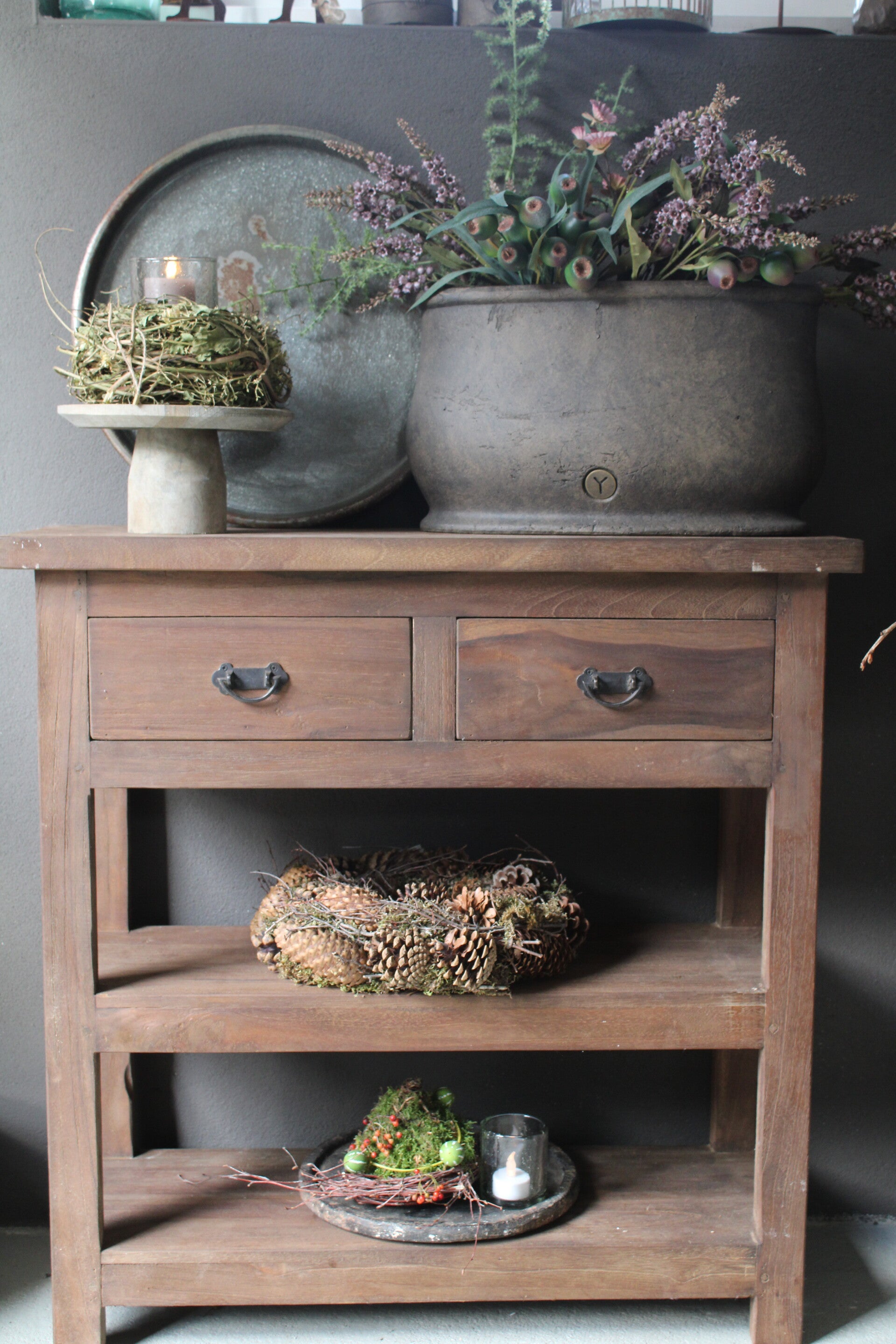 Sidetable robuust hout met 2 laden