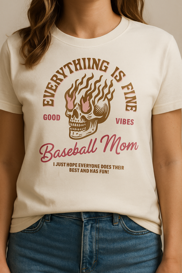 Everything is Fine - Flaming Skull - Vintage White Shirt