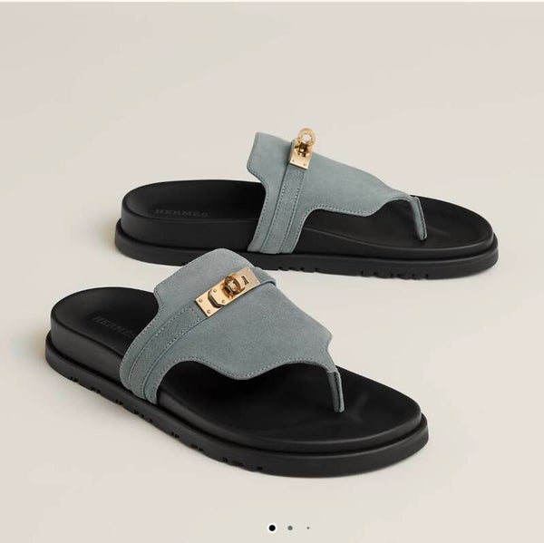 Hermès Sandales Empire T39 bleu tonnerre