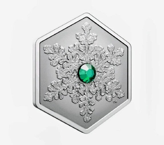 Canadian First Frost Snowflake with Green Crystal PF69 Silver Bullion Pure Coin